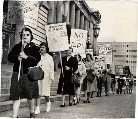 File:Picketers protesting against the Southern Freeway marching at City Hall April 18 1961 AAF-0671.jpg